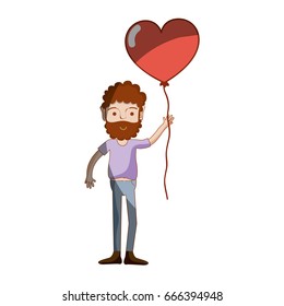 man with beard and heart balloon in the hand