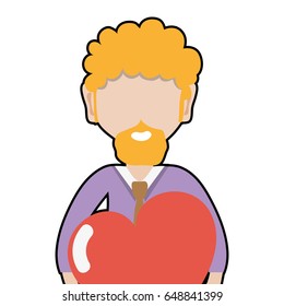 man with beard and heart in the hands
