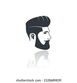 Man with beard hipster barbershop vector emblem. Bearded man's face, hipster character. 