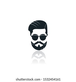 Man with beard hipster barbershop vector emblem. Bearded man's face, hipster character.