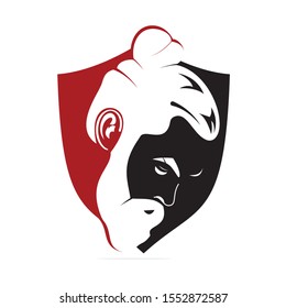 Man with beard hipster barbershop vector emblem. Bearded man's face, hipster character. 