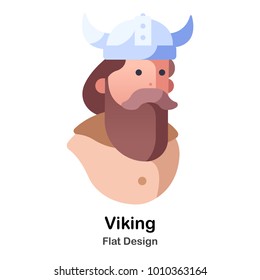 Man With Beard and Horn Helmet Flat Illustration
