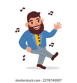 Man with a beard in a jacket dances to the music.
