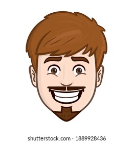 Mann mit Bart lacht peinlich. Avatar, Comic.
