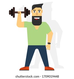 Un hombre con barba levanta un timbre.