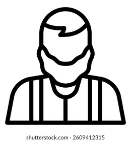 Man with beard line icon, fat people concept. Vector graphics. Human character avatar sign on white background, style mobile or design