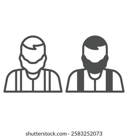 Man with beard line and solid icon, fat people concept. Vector graphics. Human character avatar sign on white background, outline style icon for mobile or web design