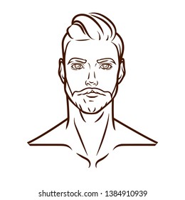 Man with beard lined portrait. Isolated vector logo art.