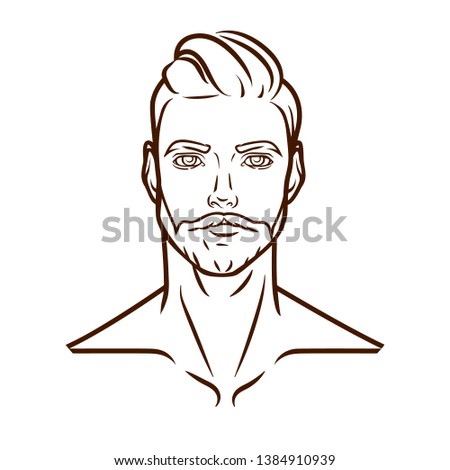 Man with beard lined portrait. Isolated vector logo art.