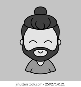 Man with beard and long hair vector grayscale icon. Hipster symbol. Avatar character portrait signs. Graph symbol for your web site design, logo, app, UI