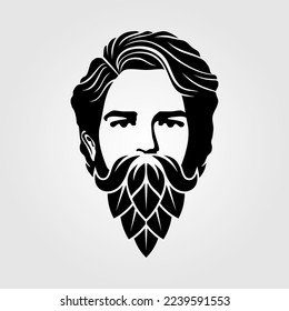 Man with beard made of hop cone. Vector illustration.