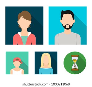 Man with a beard and mustache, blond, boy in a cap, girl teenager.Avatar set collection icons in flat style vector symbol stock illustration web.