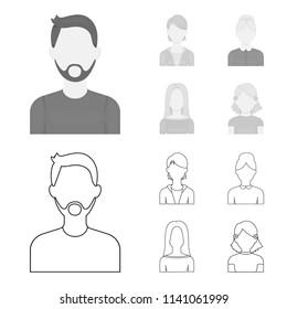 A man with a beard and mustache,, an old woman, .Avatar set collection icons in outline,monochrome style vector symbol stock illustration web.