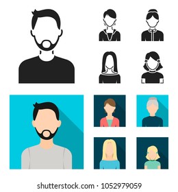 A man with a beard and mustache, a red-haired girl, an old woman, a blonde.Avatar set collection icons in black, flat style vector symbol stock illustration web.