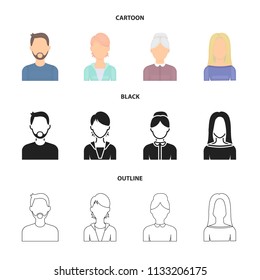 A man with a beard and mustache, a red-haired girl, an old woman, a blonde.Avatar set collection icons in cartoon,black,outline style vector symbol stock illustration web.