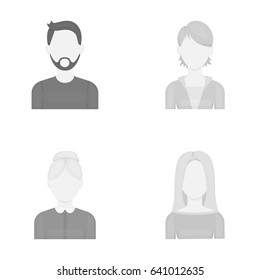 A man with a beard and mustache, a red-haired girl, an old woman, a blonde.Avatar set collection icons in monochrome style vector symbol stock illustration web.