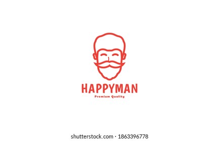 man with beard and mustache simple line cute smile happy  logo vector icon illustration design