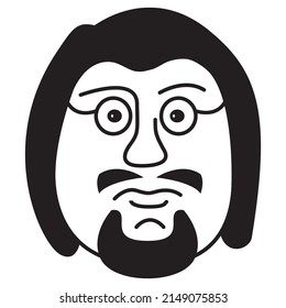 A man with a beard and mustache wearing glasses.Hand-drawn line people. Doodle man face.Avatar face.Isolated on white background. Outline vector illustration.