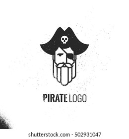 Man with beard and mustache wearing a pirate hat logo.