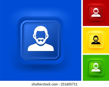 Man with Beard  on Color Square Buttons
