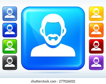 Man with Beard  on Color Square Buttons