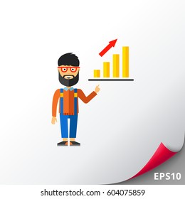 Man with beard presenting his report icon