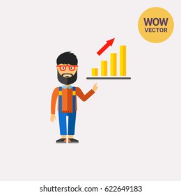 Man with beard presenting his report icon