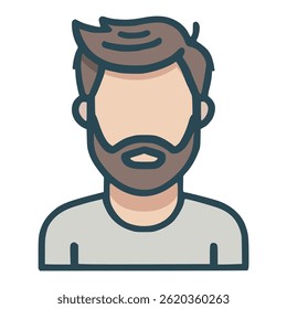man with beard profile avatar front view flat color vector illustration template design