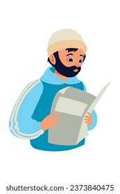 man with beard reading a book isolated