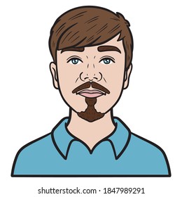 Mann mit Bart und Hemd. Oberkörper, Avatar, einzeln, Comic.