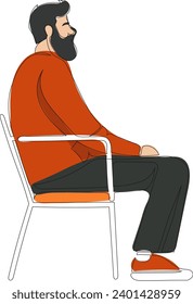 A man with a beard, sitting on a chair. Vector illustration in linear style