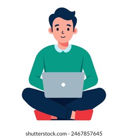 A man with a beard is sitting and operating a laptop computer indoors