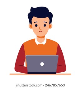 A man with a beard is sitting and operating a laptop computer indoors