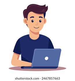 A man with a beard is sitting and operating a laptop computer indoors