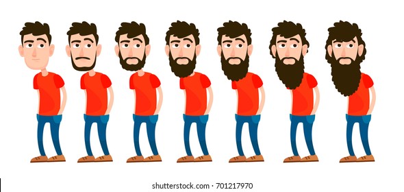 Man with beard. Stage of growth of the beard and hairs. Vector illustration