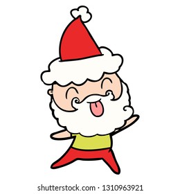 man with beard sticking out tongue wearing santa hat
