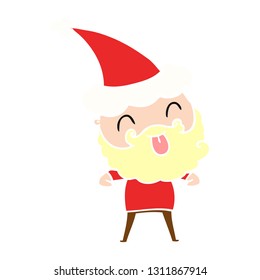 man with beard sticking out tongue wearing santa hat