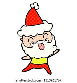 man with beard sticking out tongue wearing santa hat