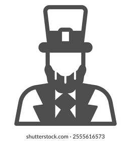 Man with beard in suit solid icon, saint Patrick day concept. Vector graphics. Person with cylinder hat sign on white background, outline style icon for mobile or web design