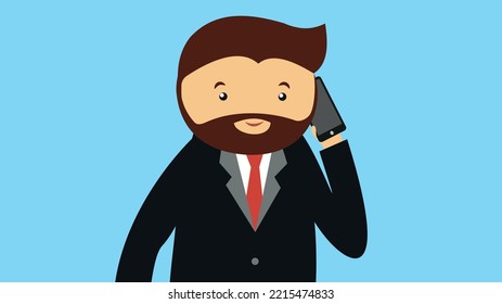 A man with a beard in a suit speaks on the phone