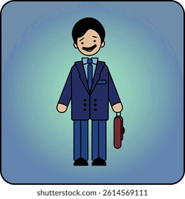 Man with a beard in a suit and tie, holding a briefcase. Professional flat design vector, ideal for business and corporate visuals