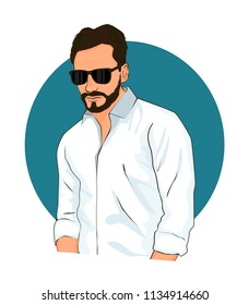 A man with a beard and sunglasses. Vector illustration.