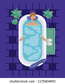 man with beard taking a bath tub