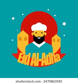 A man with a beard and a turban is smiling and is wearing a blue shirt. The image is titled Eid Al-Adha