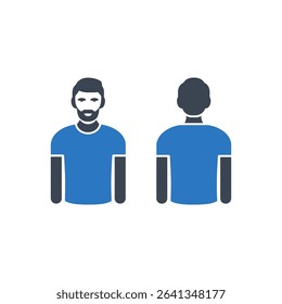 Man with beard viewed from the front and back icon