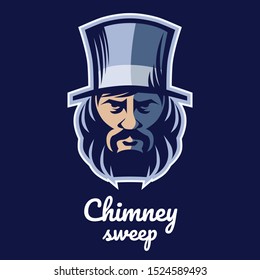 Man with a beard in a vintage hat. Design element for logo chimney sweep, label, emblem, sign, poster. Vector illustration. Icon sign. eps 10