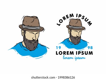 Man beard wearing hat illustration drawing design