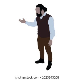
A man with beard who warns and explains. silhouette on a white background