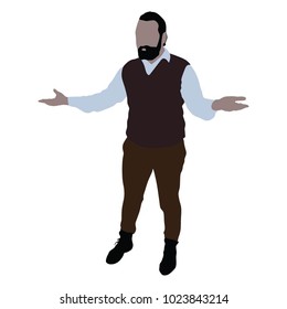 
A man with beard who warns and explains. silhouette on a white background