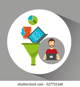 man beard working laptop data analytics vector illustration eps 10